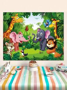 1pc-Zoo Photography Background Cartoon Wild Animal Background Happy Birthday Photography Background Animal Jungle Wildlife Zoo Theme Party Decoration Photo Studio Props