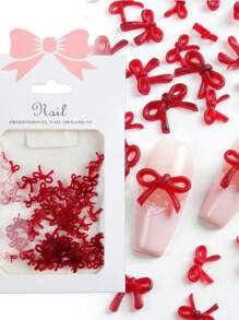 60pcs/Set Non-Scented Assorted Sizes Cute Burgundy Bowknot Nail Art Decorations, Suitable For Autumn & Winter Nail Decor & DIY Accessories