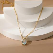 18K Gold Plated December Birthstone 7-Color Pear Zirconia Copper Pendant + Stainless Steel Gold Necklace, Christmas, Birthday, Valentine's Day Gift