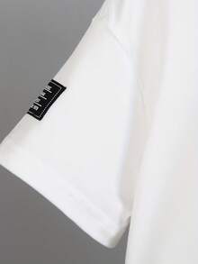 Young Boy2-Piece Outfit: Embroidery Graphic White Short Sleeve T-Shirt And Versatile Long Pants Set, Casual Summer Suit