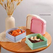 1pc Portable Wheat Straw Lunch Box, Bento Box, Sandwich Box, Food Storage Container For Toast, Bread And Sandwich, School Supplies, Back To School - Multicolor - View 3