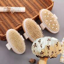 Set de 2 piezas: cepillo seco natural y gorro de ducha doble, gorro de baño impermeable, cepillo de baño de madera de haya para exfoliación - cepillo corporal de mango de madera para un cuidado beige claro y experiencia spa | Elegante cepillo corporal | Base de madera duradera