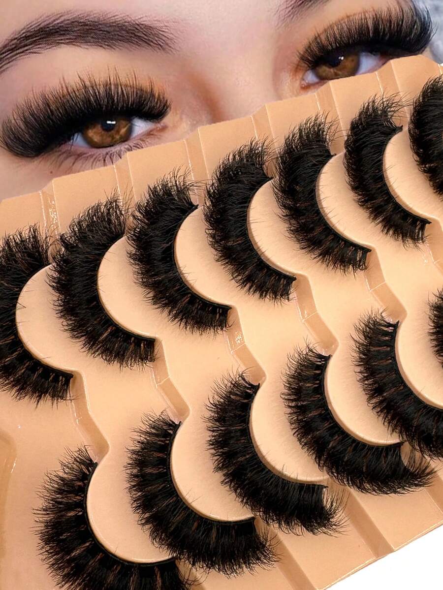 HBZGTLAD 7pcs/Pack Thick & Natural Look False Eyelashes, Includes Cat Eye, Wispy, Flare Styles, Giving Lashes A Fanned Out 3D Fluffy Russian Doll Effect For Natural Extension - màu đen - Xem 1