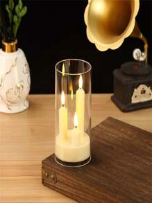 1pc/2pcs Flame LED Candle Light In Clear Plastic Holder, 7.5 Cm Diameter X 15 Cm Height, Flameless Warm Light Battery Powered For Weddings And Parties Birthday Garden Balcony Porch Ambiance Decorative Candles (Batteries Not Included)