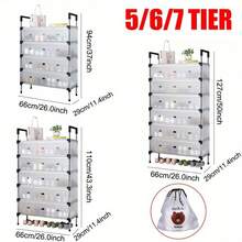 5/6/7 Tier Cabinet Storage Organiser Shoe Rack Stand Holder W/ Dust-Proof Cover - 7 Tier - View 3