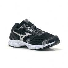Men's Sports Shoes Training Fit Running Work Sports Tie Up Gym And Fitness - 黑色銀色 - 查看 2