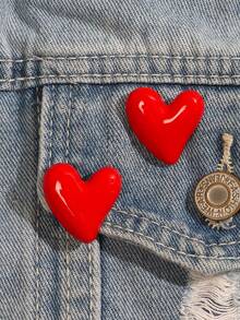 2pcs/Set Bright Red Heart Shaped Brooch - Classic Minimalist Style, Durable Resin Material, Suitable For Decorating Girls' Bags And Shoes - 2 Burgundy Heart-shaped - View 2