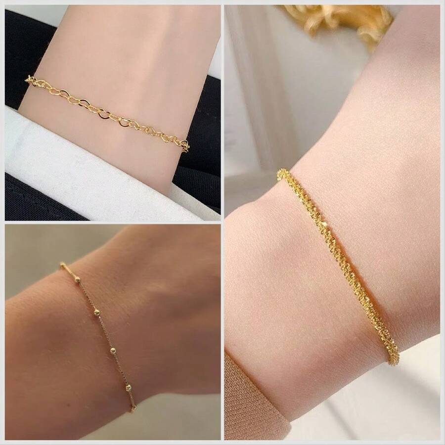 Kit Of 3 Women's Bracelets With Heart, Ball And Popcorn. 925 Silver Plated, 18K Gold - 金色 - 查看 1