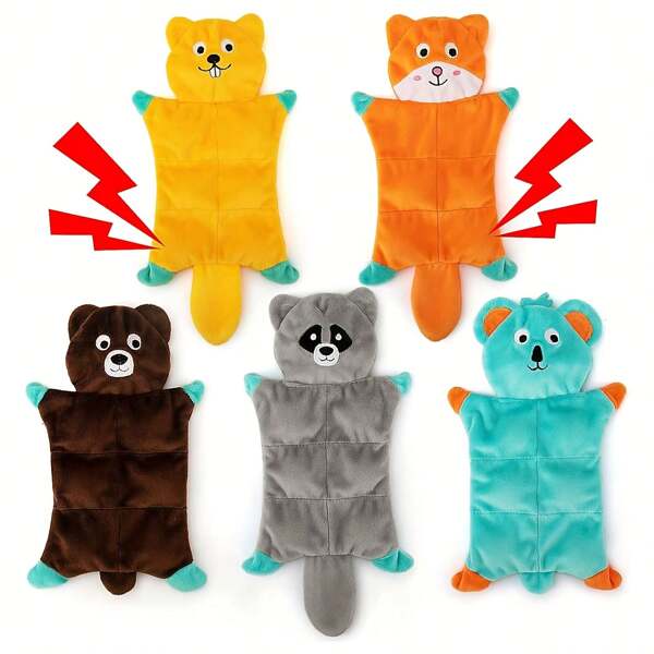 Cute & Vocalized Plush Pet Toys - Tortoise Shell Animals (Brown Bear, Squirrel, Fox, Koala, Raccoon), 6pcs Super Soft BIBI Sound Chip, Chewable & Teething, Companions For Happy Growth, Suitable For Small/Medium/Large Dogs And Cats, Safe & , Battery-Free