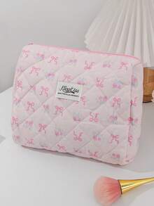 1 件/套粉色蝴蝶结和玫瑰设计大容量化妆品收纳袋带蕾丝，旅行护肤抽绳收纳袋，卫生巾包短途旅行必备时尚便携式化妆包，多功能收纳袋，可装口红、卫生巾、硬币、钥匙等，大容量可爱洗漱包，旅行收纳化妆包，母亲节礼物，返校礼物