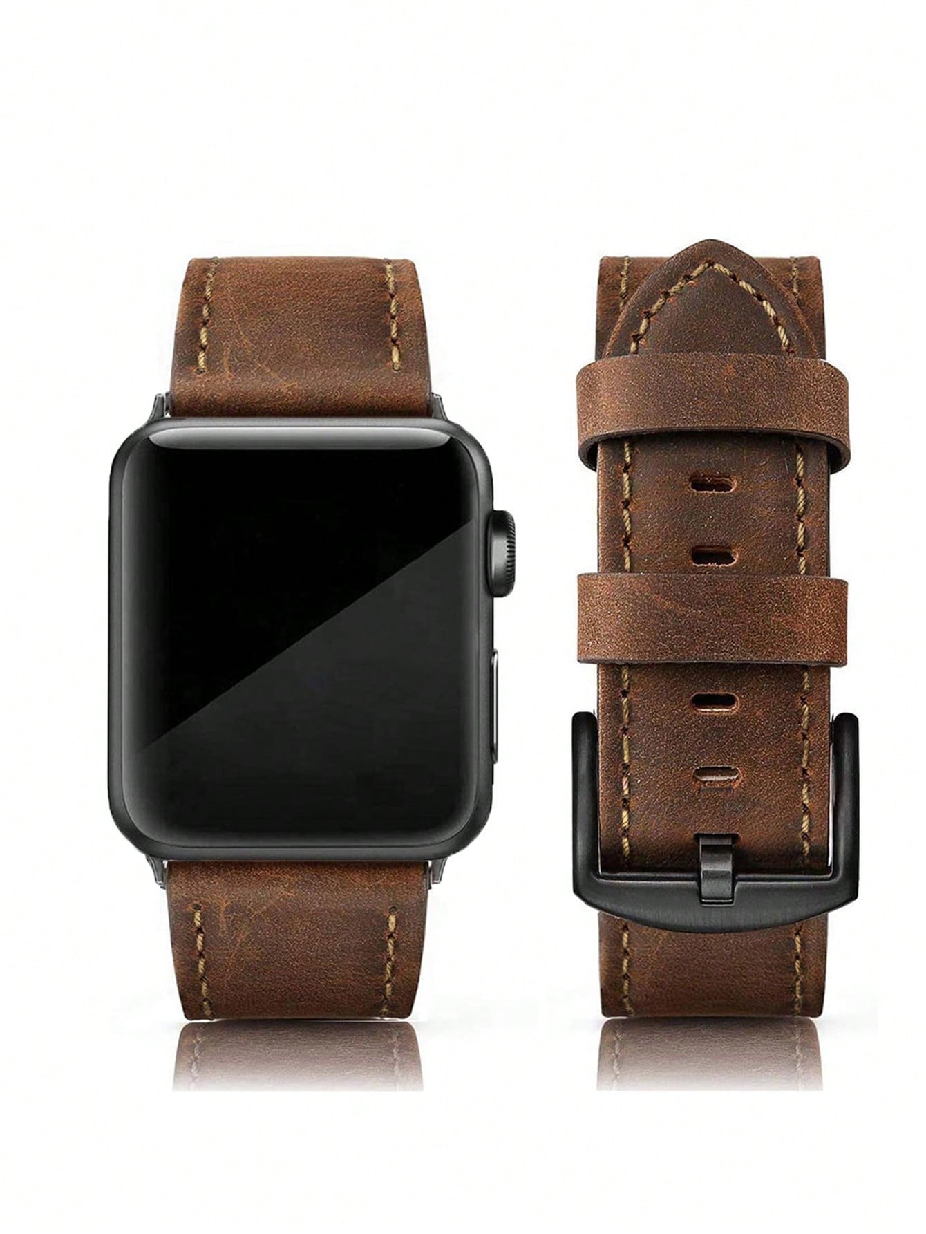 Premium Crazy Horse Leather Band For Apple Watch - Double-Sided Vintage Business Strap With Adjustable Brass Buckle | Soft Replacement Bands Fits Series Ultra/SE/10/9/8/7/6/5/4/3/2/1 (38-49mm) Unisex