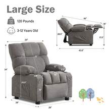 Kids Recliner Chair,Push Back Toddler Recliner With Cup Holders & Side Pockets,Adjustable Footrest & Headrest Kids Sofa For Boys Girls 3+ Age Group, Grey