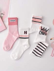 7 Pairs Of Neutral And Fashionable Mid Length Socks, Pink Design, Beautiful And Cute - Multicolor - View 3