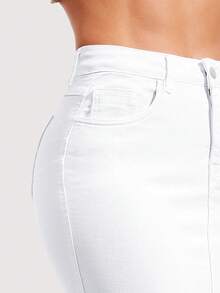 Skinny Fitted Frayed Hem Denim Mini Skirt, Sexy & Bodycon-Valentine's Day - White - View 6