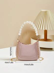 Mini Underarm Bag For Toddler Girls, Pearl Decor Zipper Closure Handbag, Lovely Gift Bag For Girls