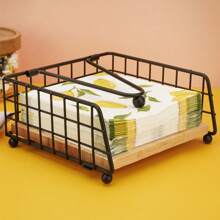 1 Stück eleganter flacher Papierservietten-Halter mit Ausgabearm, schwarze Servietten-Halter für Tisch, Küche, Arbeitsplatten & Outdoor, Schwarz