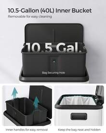 SONGMICS Kitchen Trash Can, 10.5-Gallon (40L) Garbage Can With Lid And Wide Foot Pedal, Soft Close And Stays Open - trắng - Xem 4