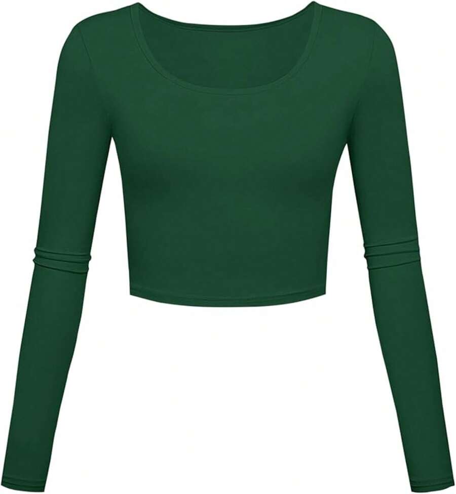 Long Sleeve Crop Tops For Women Workout Basic Clothes For Teen Ladies Fitted Slim Scoop Neck Cute Yoga Shirts  Base Top