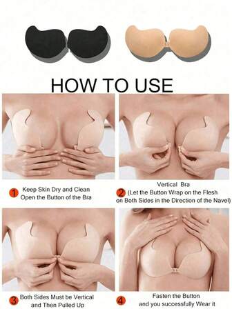 2pcs Sticky Bra Backless Adhesive Strapless Invisible Push Up Stick On Bras, Seamless Front Buckle Bra Underwear Women Self Adhesive Silicone Adhesive, For Women Dresses Reusable Nipple Cover, Women's Lingerie & Underwear Accessories