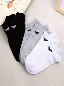 3 Pairs Unisex Heart Design Ankle Socks, Minimalist Solid Heart Pattern, Thin, Moisture-Wicking, Breathable, Suitable For Daily Casual, Outdoor Sports, Hiking