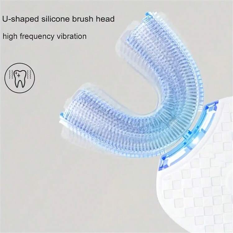 فرشاة أسنان كهربائية من السيليكون على شكل حرف U، تنظيف 360 درجة، 3 أوضاع تنظيف، بطارية ليثيوم قابلة للشحن 300 مللي أمبير، تصميم إرجونومي، مقاوم للماء، مناسب للاستخدام المنزلي والسفر - متعدد الألوان - مشاهدة 5