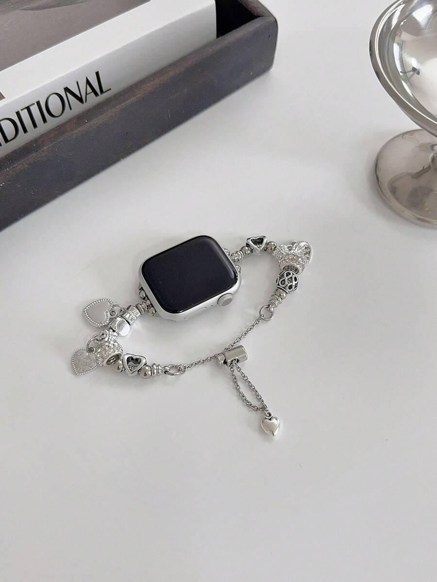 1pc Pink Heart Pendant Bracelet, Compatible With Apple Watch Series 11/10/9/8/7/6/5/4/3/2/1, Size 38mm/40mm/41mm/42mm/44mm/45mm/46mm/49mm, Suitable For Ultra 1/2/3/SE, Replaceable Women/Girls Band (Band Only)
