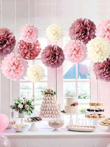 24 pièces - Kit de pompons en papier-mouchoir, décorations de fleurs en papier de soie pour mariage, anniversaire, douche nuptiale (multicolore)