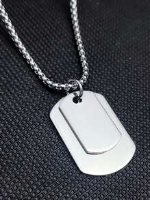 1pc Fashion Mother-Child Dog Tag Pendant Necklace, Beaded Chain Jewelry, Versatile Streetwear Accessory, Stainless Steel Dog Tag Pendant Necklace With Beaded Chain, Suitable For Men's Daily Wear