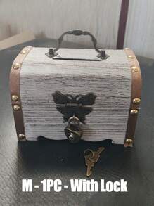 1 pièce Boîte à monnaie en bois vintage - avec cadenas d'amour, accents de laiton et poignée de transport, meilleurs cadeaux d'anniversaire, bocal à trésor de pirate médiéval, cadeaux de fête des pères, boîte de rangement, décoration d'intérieur, cadeau pour la famille, accessoires de mariage, décoration de chambre, articles de décoration de chambre, épargne d'argent, rangement de pièces de monnaie, rangement d'argent, rangement de bijoux, cadeau pour la famille, tirelire en bois, vintage, médiéval, thème de pirate, rustique, classique, élégant, cadeaux de remise des diplômes