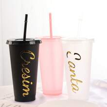 6 Peças Copo Sólido Personalizado de 710ml PP com Canudo, Copo de Bebida de Plástico para Festas, Praia, Dia das Mães, Lembrança de Casamento