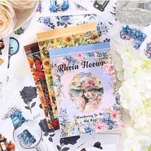 Libro de pegatinas con estampados florales vintage - Colección retro de motivos botánicos y humanos | 20 hojas artísticas con diversos diseños de plantas, flores y figuras | Perfecto para diarios hechos a mano, scrapbooks, fundas de teléfono y manualidades DIY
