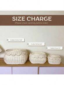 Scalloped Basket With Lid Set Of 3,Stackable Baskets For Organizing, Scalloped Wicker Basket, Woven Basket With Lid, Rattan Storage Baskets With Lid, Basket With Lid Decorative Storage - Rattan - View 2