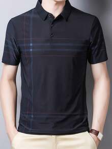 Men's Summer Short Sleeve Ice Silk Polo Shirt - Màu xanh hải quân - Xem 3