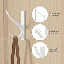 New Self Adhive Coat Hooks For Hanging, Heavy Duty Stainls Double Wall Hook For Towel, Backpack, Hat, Sturdy Metal Hanger For Bathroom, Bedroom, Door, Wall Mounted, 6 Pack, - White 6 Pack - 查看 2
