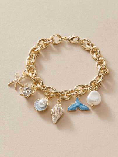1pc Starfish And Shell Pendant Women Necklace/Bracelet, Suitable For Spring Summer Daily Wear, [Blue]