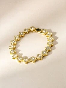 2件套防水奢华彩色立方氧化锆不锈钢开口手镯，18K镀金时尚女式首饰 - 幸運草手鐲+手鍊 - 查看 6