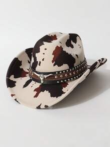 1 Stück Retro amerikanischer Stil Kuh-Print Kunstleder Dekor Cowgirl Hut, Jazz Cap geeignet für Western Cowboy Stil, passend für täglichen Gebrauch, Outdoor, alle Jahreszeiten