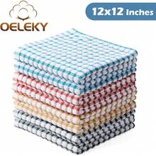 New Oeleky 100% Cotton Kitchen Dish Cloths For Washing Dishes, 12x12 Inches Dish Rags, Absorbent Kitchen Cloths Pack Of 8, Quick Drying Cleaning Cloths - 藍綠色 12 英寸 x 12 英寸 - 查看 2