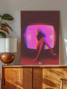 1pc Silhouette Of A Figure In Front Of The TV Screen Prints Canvas Painting "Silhouette In Front Of Neon Screen " Decor For Bedroom ,Living Room ,Office Room ,Wall Decor