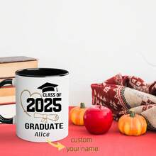 1个，11盎司毕业庆典马克杯，学士帽卷轴，2025届、2026届学生毕业礼物，可定制毕业姓名马克杯，大学及研究生毕业派对纪念礼物，多色高品质马克杯，咖啡杯，牛奶杯