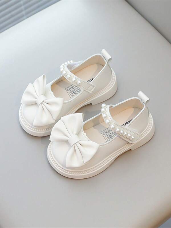 1 Pair New Style Girls Bowknot Leather Shoes, 2025 New Girls Bowknot Printed Sequin Leather Shoes, New Kids Shoes, Princess Soft Bottom Fashion Single Leather Shoes, Spring Autumn
