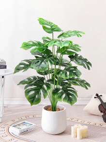 65cm Large Artificial Plants Fake Monstera Tree Plastic Palm Leaves Green Turtle Leafs Floor Tree Branch Without Pot 18 Leaves Tropical Banana Tree For Home Garden Kitchen Party Decor