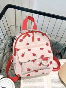 Mochila de gran capacidad de pana linda, adecuada para viajes, salidas de primavera, escuela o como bolso pequeño, con estampado aleatorio - Rosa - Ver 8