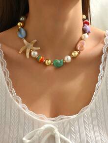 1 pieza Collar de mujer con colgante de estrella de mar y concha con estilo bohemio (color del accesorio al azar) - Multicolor - Ver 1