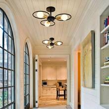 American Style Three Headed Wrought Iron Ceiling Light, Living Room, Bedroom, Dining Room, Balcony, Black, Creative And Simple Lighting Fixtures - 三頭鐵圈吸頂燈 - 查看 2