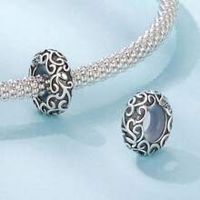 WOSTU 1pc 925 Sterling Silver Metal Round Bead Scroll Pattern Pendant, Anti-Oxidation Jewelry For Women, Compatible With Original Bracelet DIY - Silver - View 9