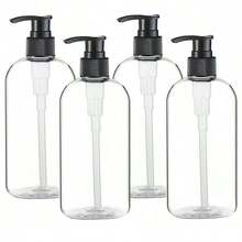 4pcs Empty Plastic Pump Bottle Dispenser, 16oz/250ml Portable Transparent Shampoo, Lotion, Liquid Soap Travel Refillable Containers Back To School - Multicolor - View 2
