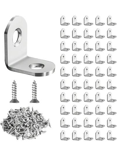 60pcs Heavy Duty L-Shaped Bracket - High-Quality Steel Structure For Stability Of Wardrobe, Furniture, Cabinets, Chairs And Drawers - Includes 10 Brackets And 20 Screws - Durable, Multi-Purpose Connector