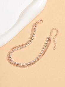 1 pezzo Cavigliera alla caviglia boho multistrato con catena e strass argento, design minimalista, adatto per uso quotidiano e vacanze al mare delle donne, accessorio gioiello da spiaggia estiva