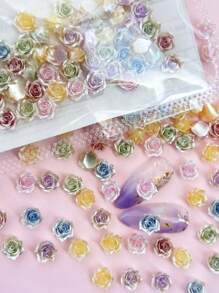 50 piezas de 6 mm Accesorios de arte de uñas con diseño de rosa 3D de Dunhuang, camelias de dos colores exquisitas y de lujo con estilo ligero, decoraciones de uñas de estilo japonés y coreano de moda sencilla para el verano. Usados para diseños de arte de uñas, joyas, uñas de ataúd, uñas francesas en forma de almendra, uñas largas y cortas, uñas ovaladas, uñas cuadradas, diseños de artesanía de joyas, diseños de gorros de graduación, estuches de teléfonos móviles DIY